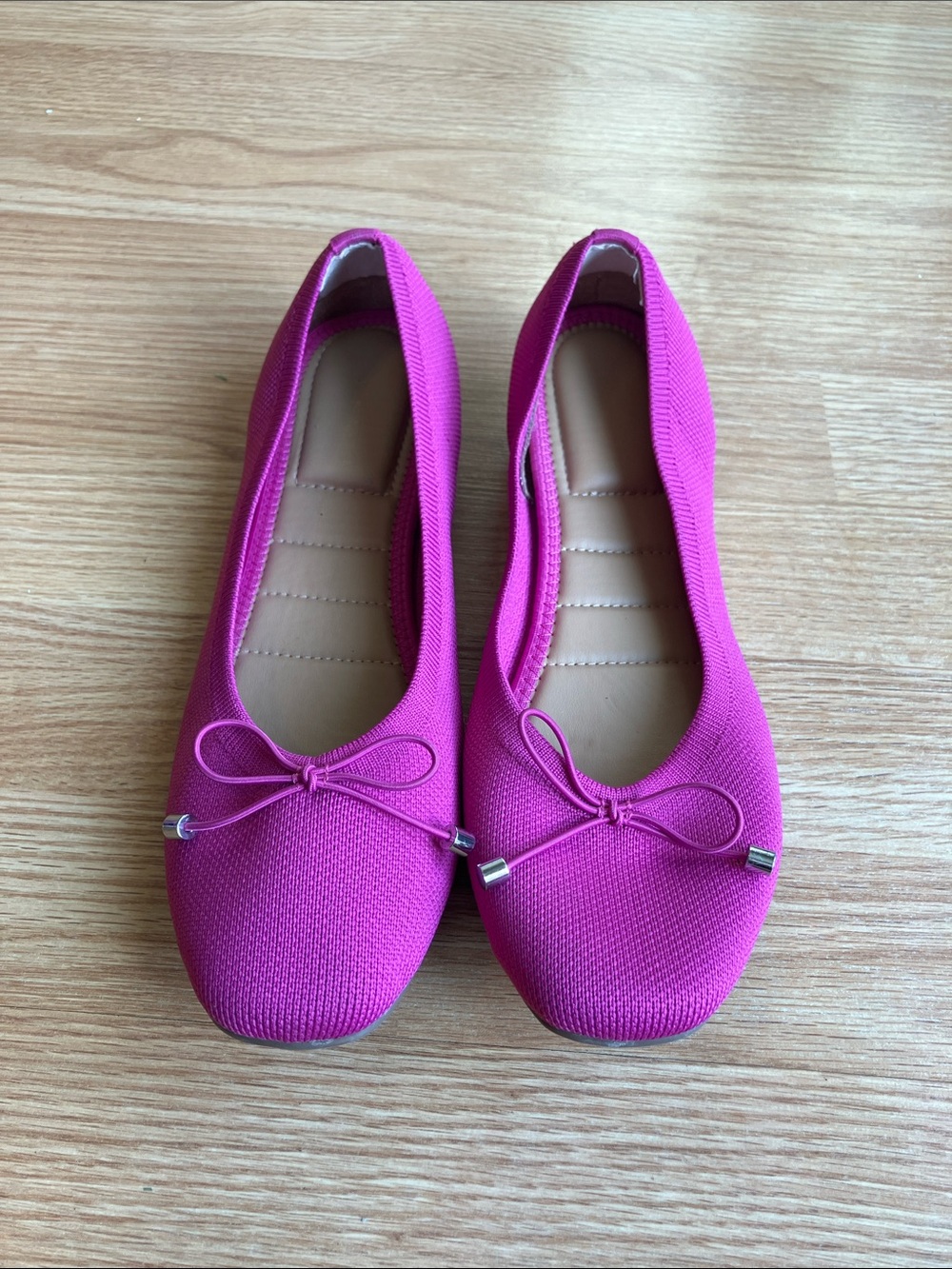 Women's Fuchsia Knit Ballet Flats - Comfortable Slip-On
